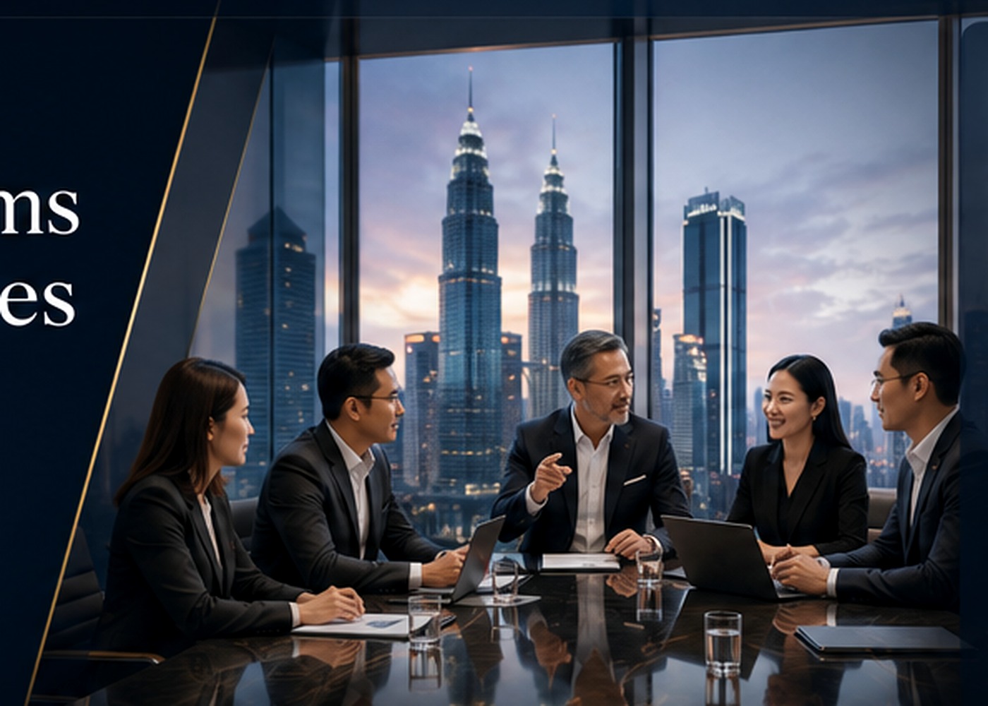 Executive leadership team meeting with Kuala Lumpur skyline